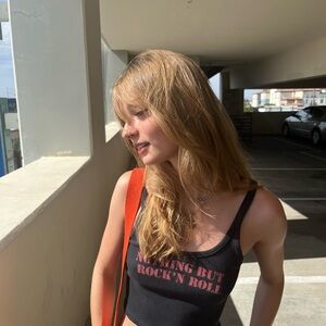 Brandy Melville Black Tank Top with Red Print